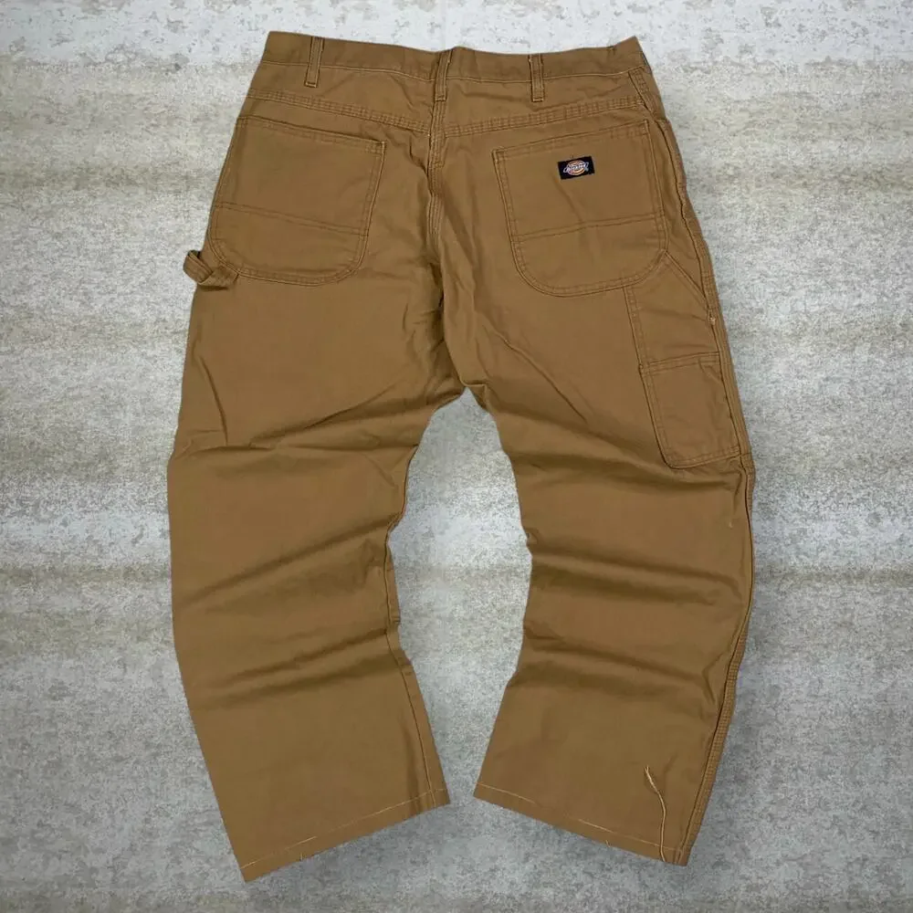Vintage 90s Dickies Carpenter Pants 34x28 Baggy Wide Leg Tan Canvas Dungarees